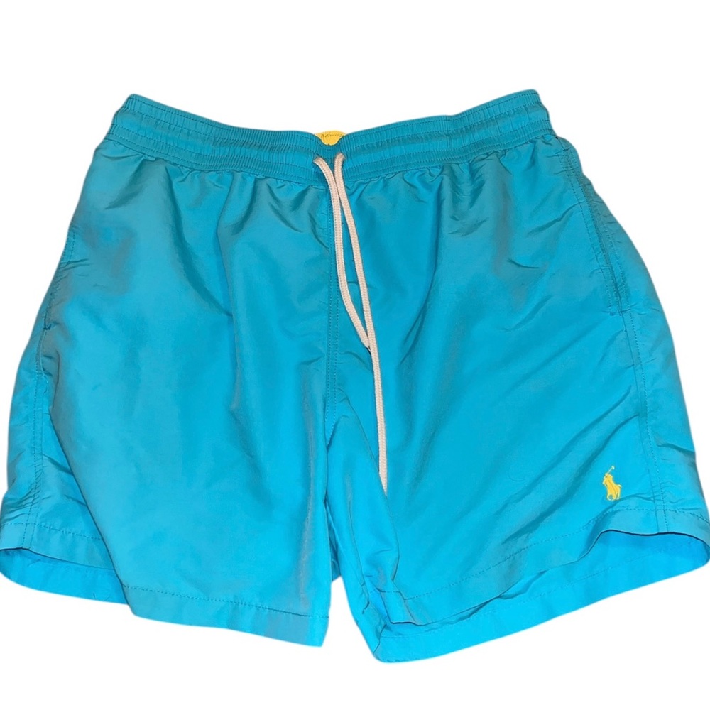 Polo Ralph Lauren Swim Trunks Shorts Men Lined Yellow Pony Large Blue Beach